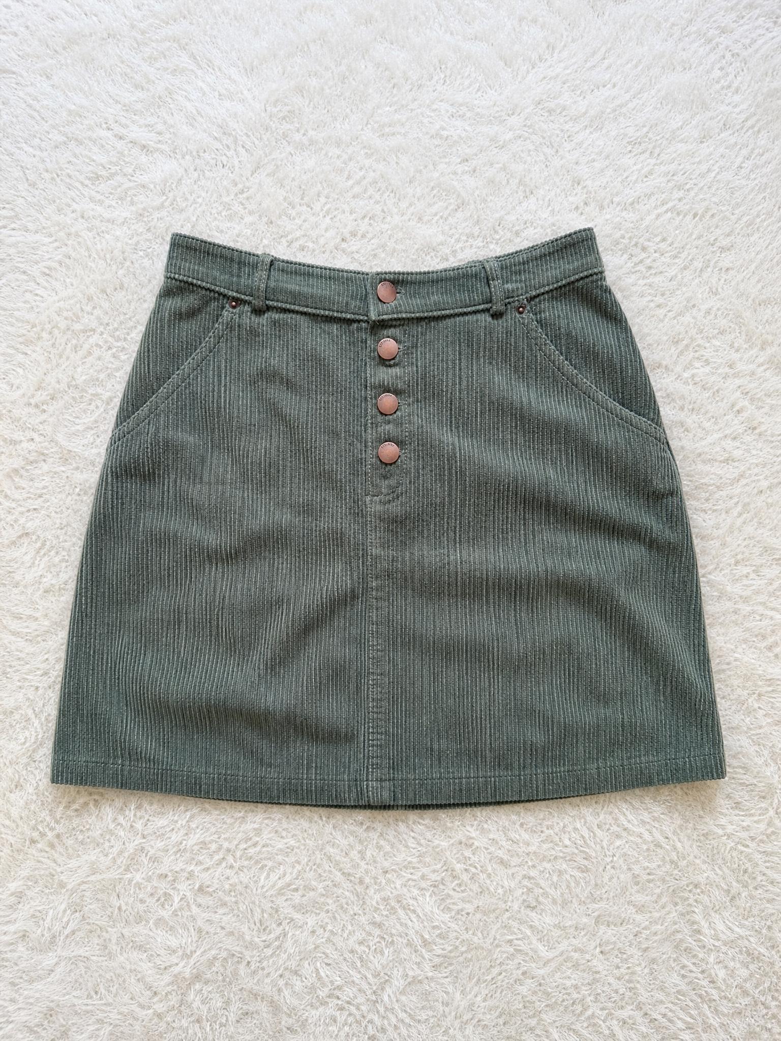 Dark Sage Corduroy High-Waisted Trousers with Button Fly