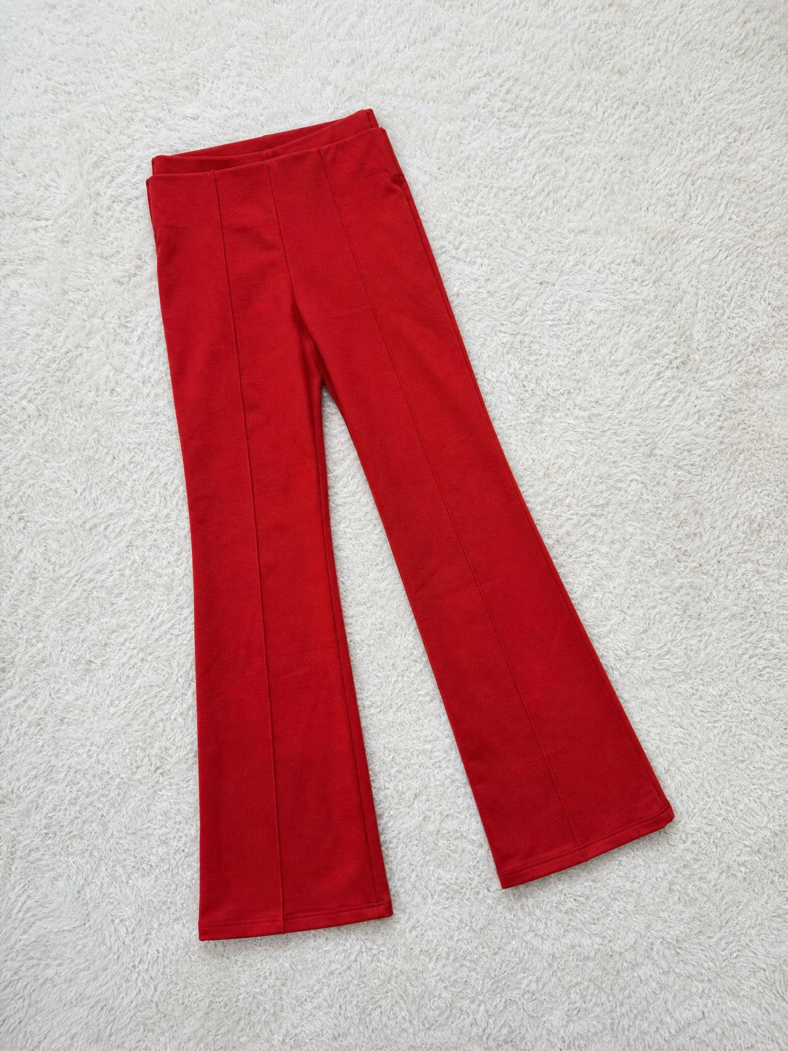 Red high-rise slim-fit leggings with panel seams