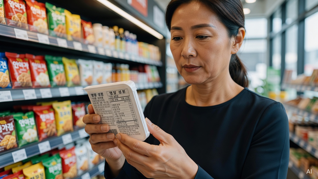 nutrition label on a yogurt package being examined closely on a grocery store shelf