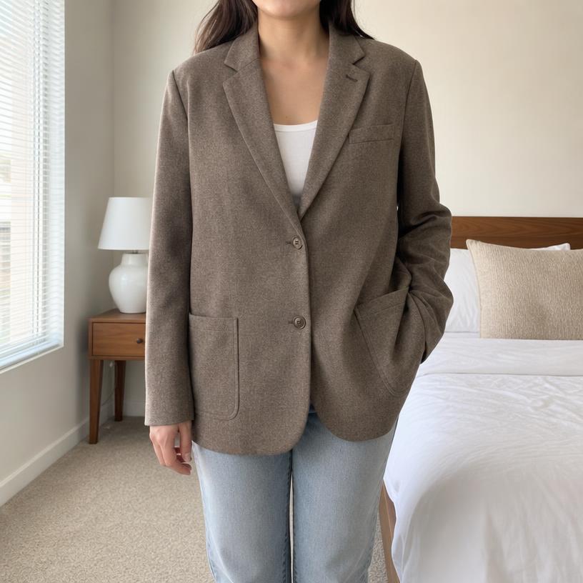 Taupe Brown Single-Breasted Tailored Blazer – Very Good