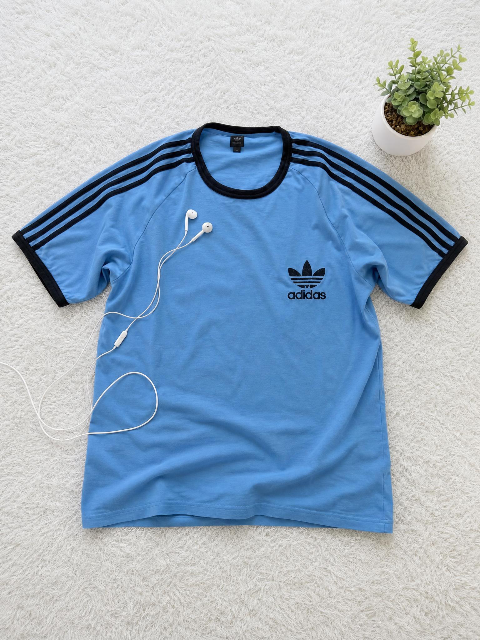 adidas Blue Activewear T-Shirt with Black 3-Stripes