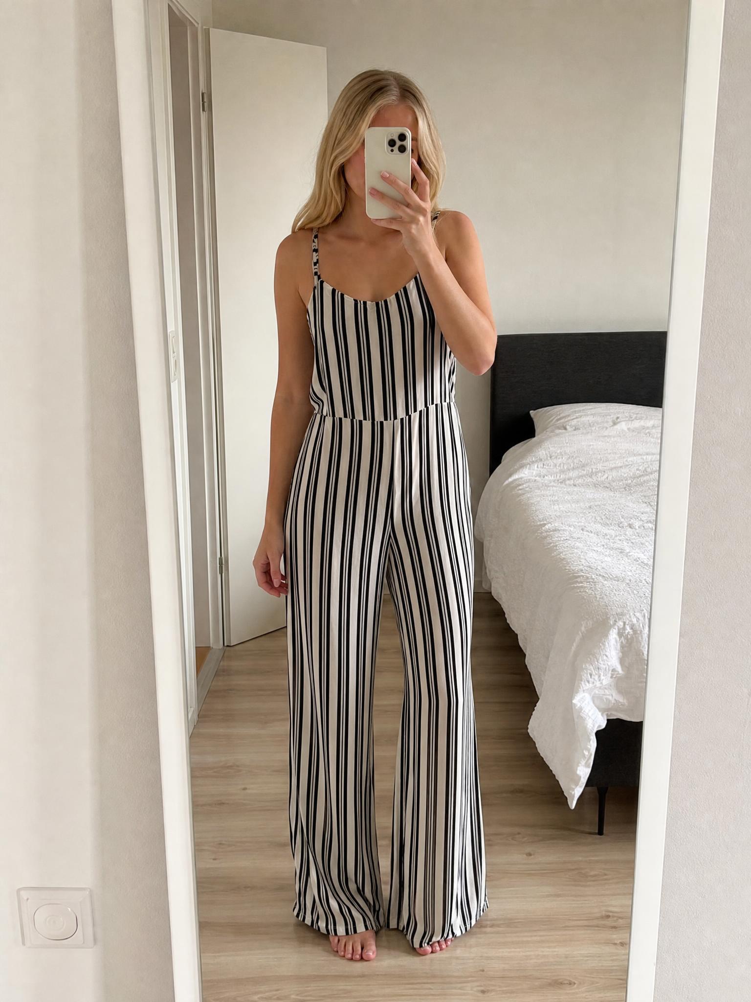 Black & White Striped Wide-Leg Jumpsuit