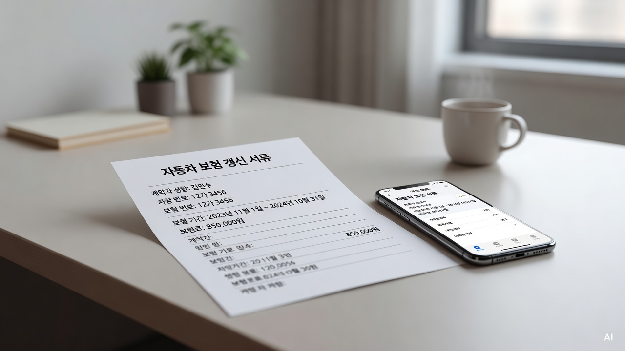 car insurance renewal document and smartphone on a clean desk