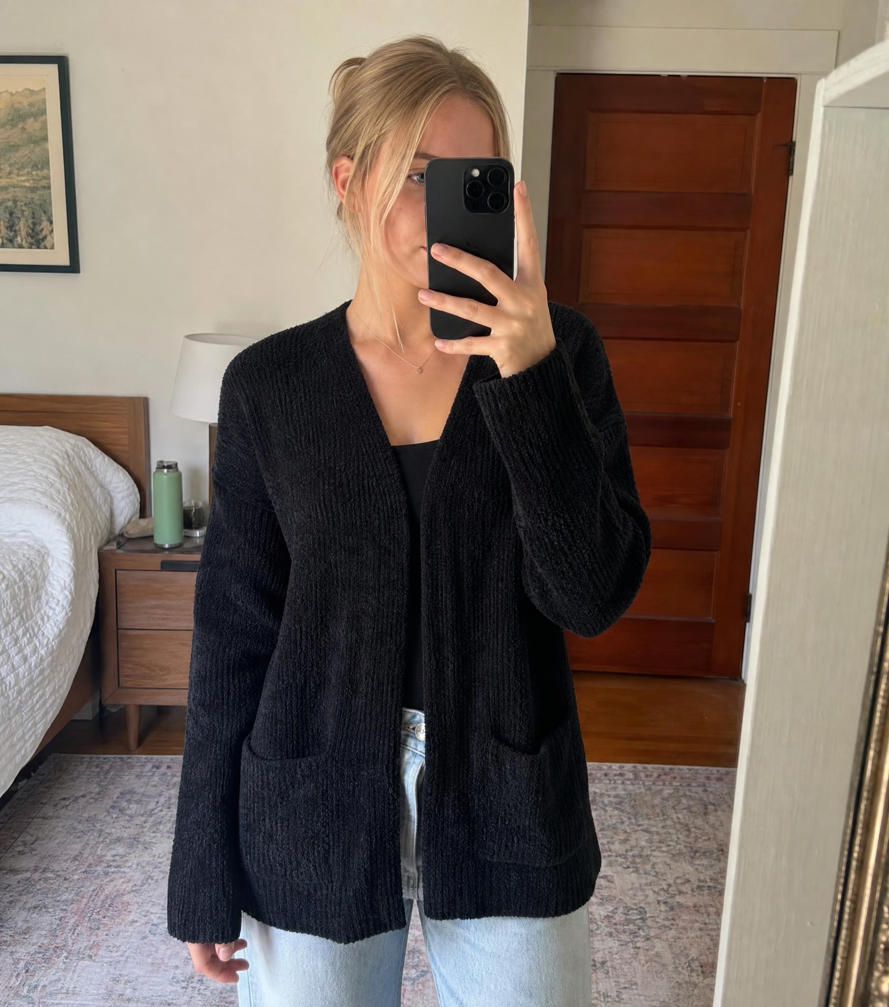 Dark Charcoal Ribbed Knit Top – Textured Layering Piece
