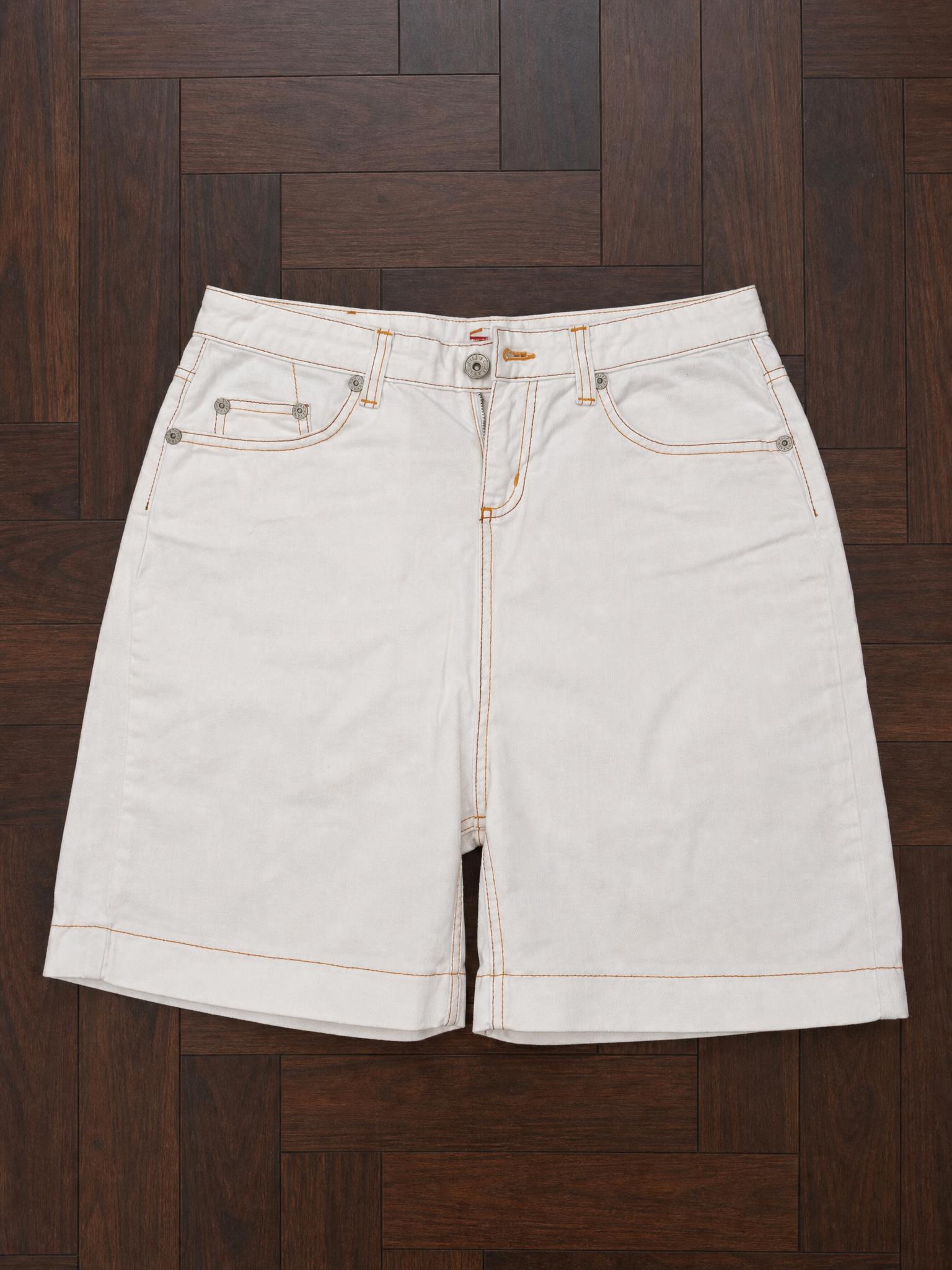 White Denim Mini Skirt with Contrast Stitching