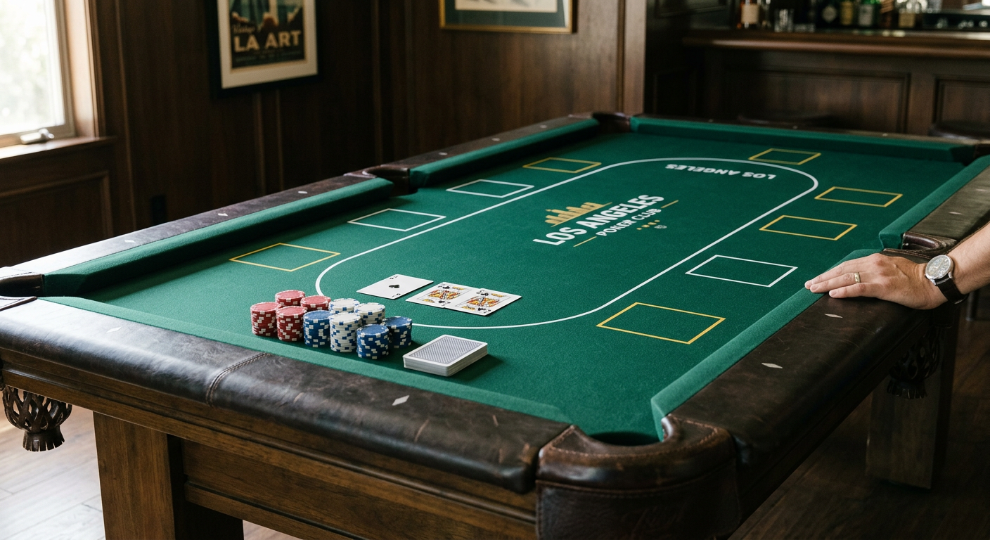Pool Table Card Table Combo Los Angeles: Luxury Estate Guide | Luxury Custom Pool Tables | Brilliant Billiards File name los-angeles-neoprene-poker-overlay.jpg, alt text Removable neoprene poker overlay on a Los Angeles pool table ca...