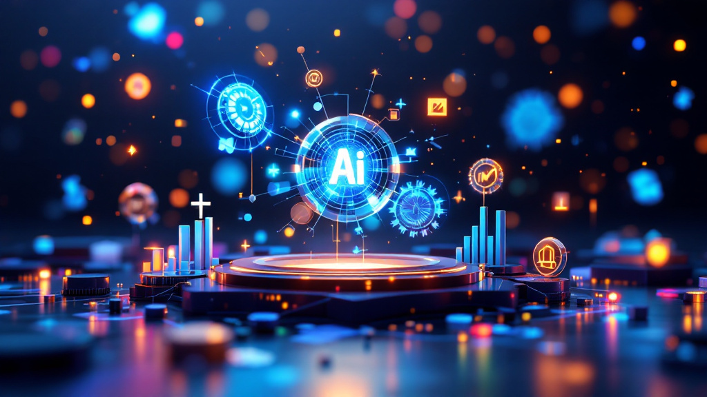 Small business owner analyzing customer data with AI tools for improved analytics and decision-making