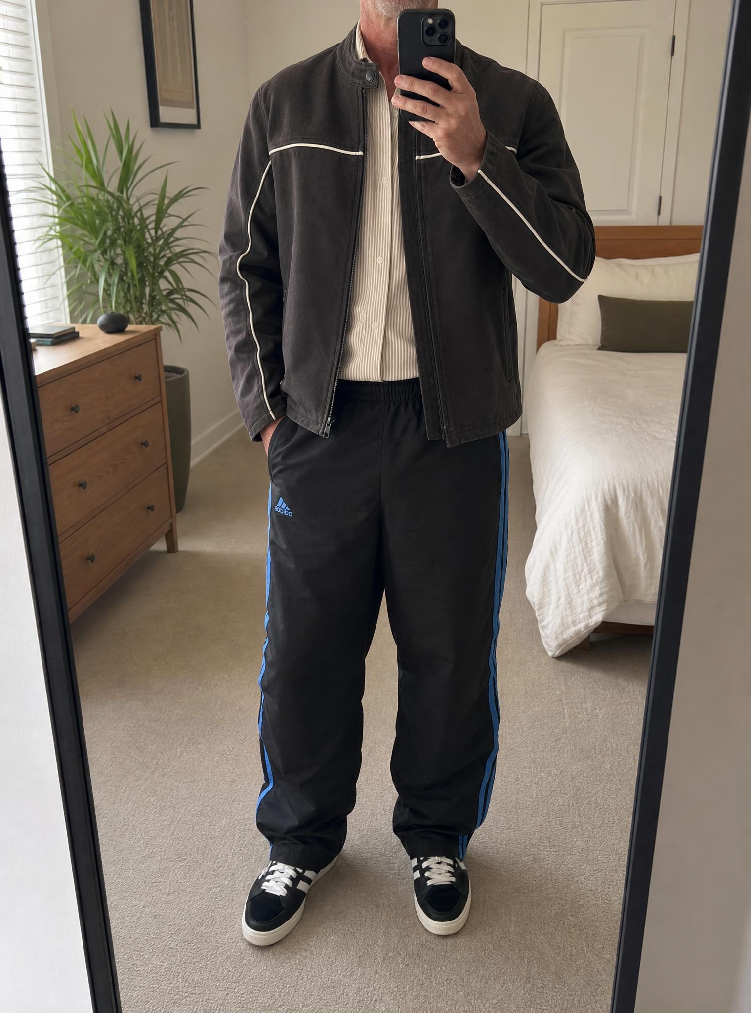 adidas Black Track Pants with Blue Stripes - Very Good