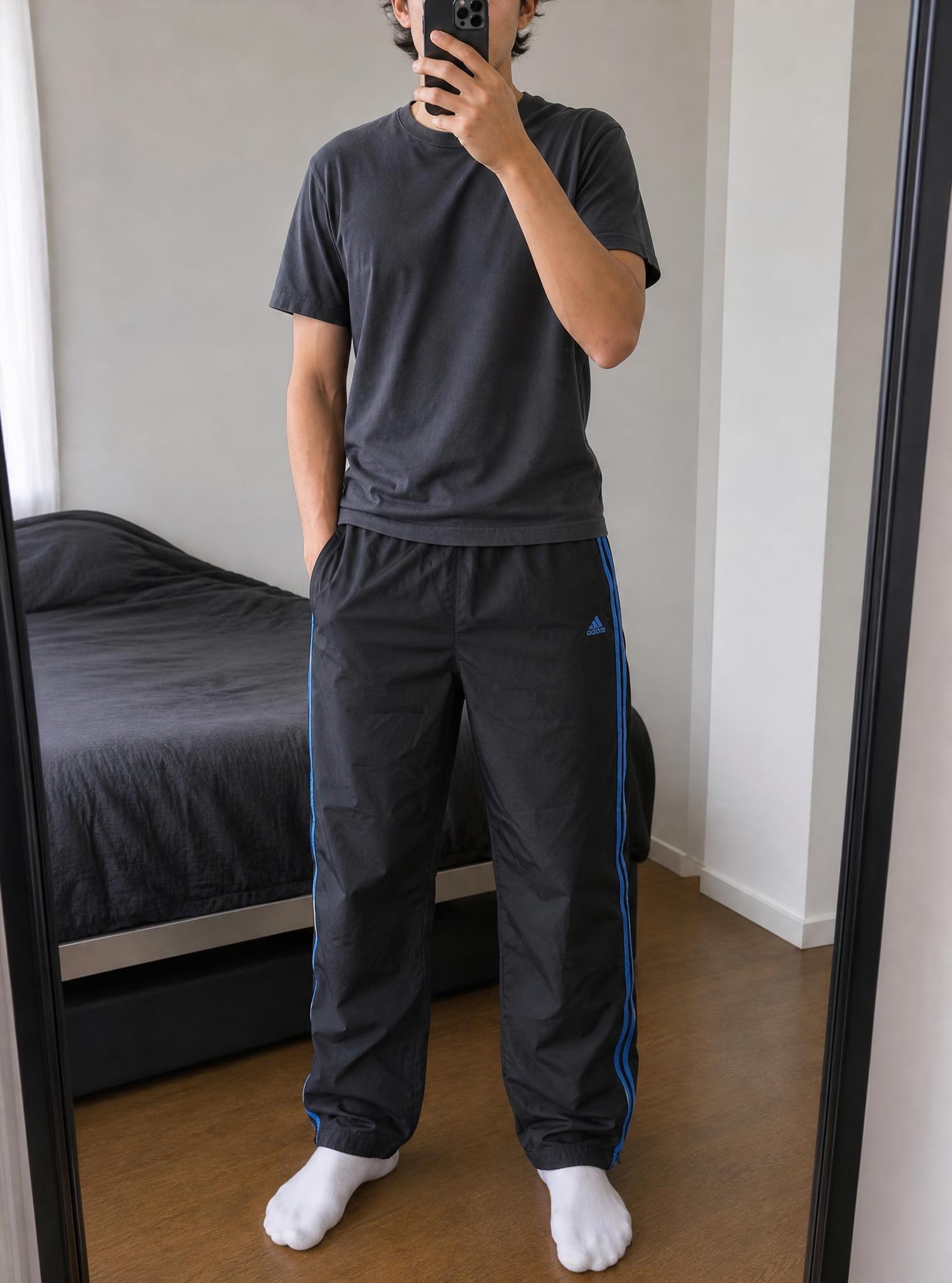adidas Black Blue Stripe Track Pants – Very Good