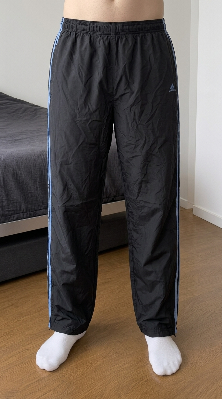 adidas black blue stripe track trousers - very good