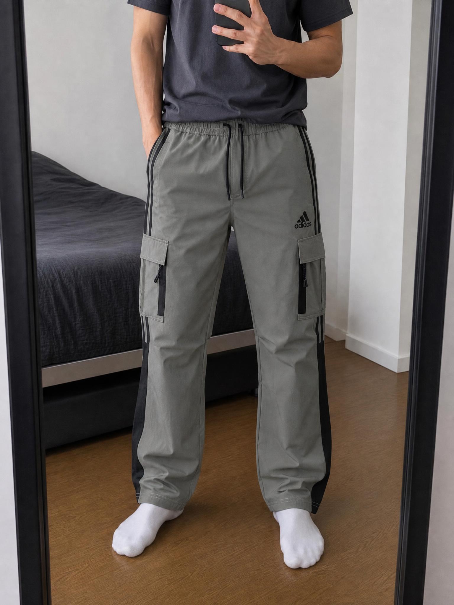 adidas Olive Green Cargo Trousers with Black Stripe Detail