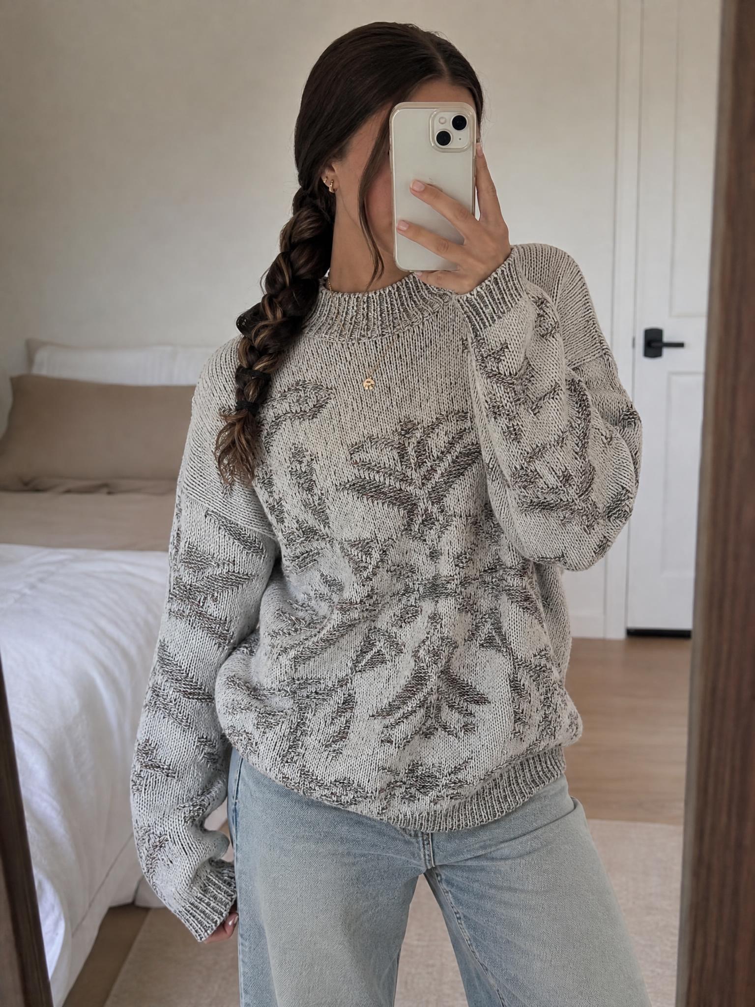 Chunky Grey Patterned Knit Jumper – Very Good Condition
