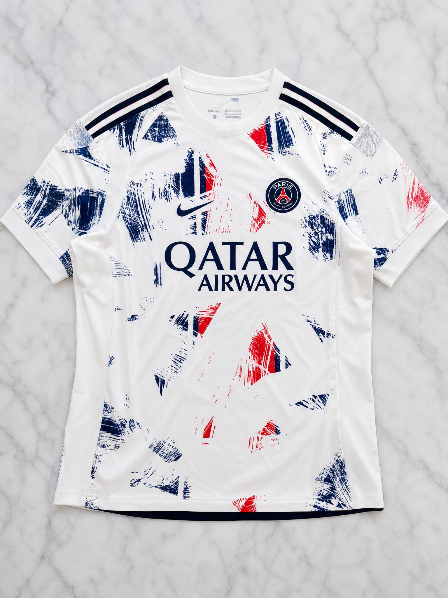 Nike PSG Football Shirt White Abstract Print Size L Very Good