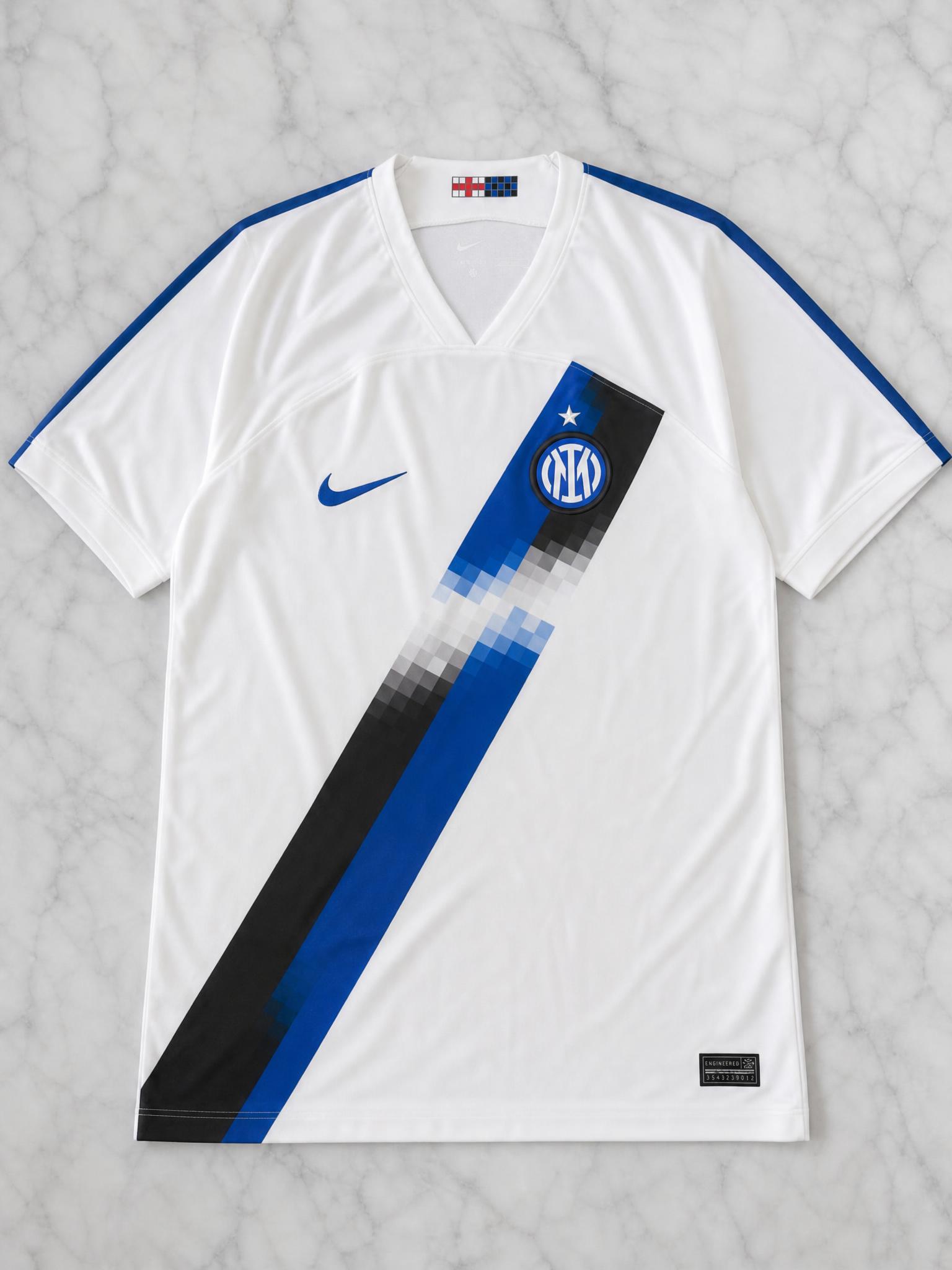 Nike Inter Milan Football Shirt White Blue Pixel Graphic Very Good