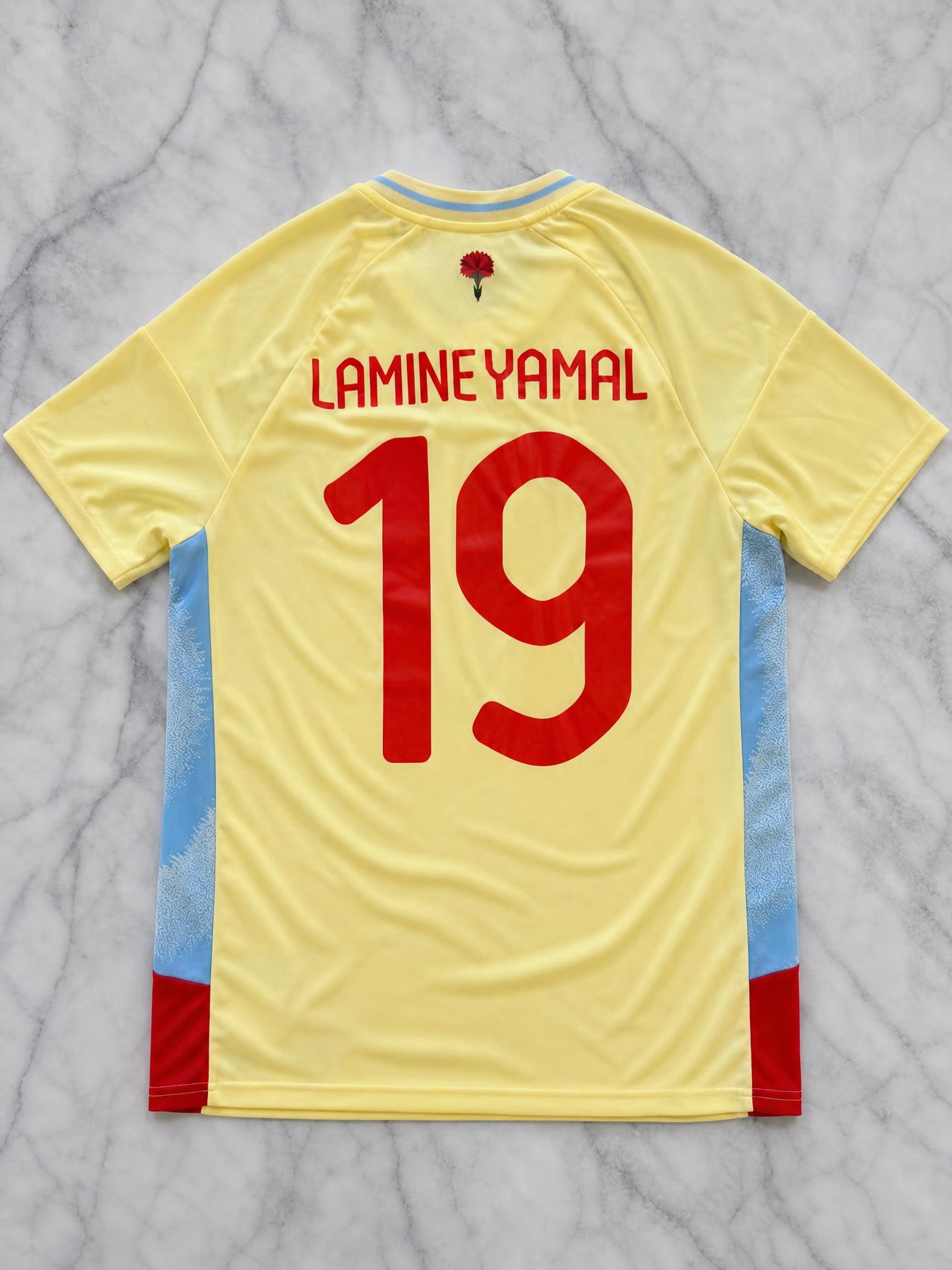Lamine Yamal 19 Yellow Football Jersey with Blue Panels