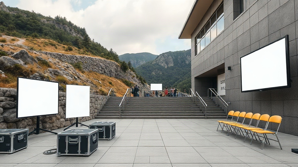 An editorial illustration of a mountain film festival discussion centered on an award recipient and audience.