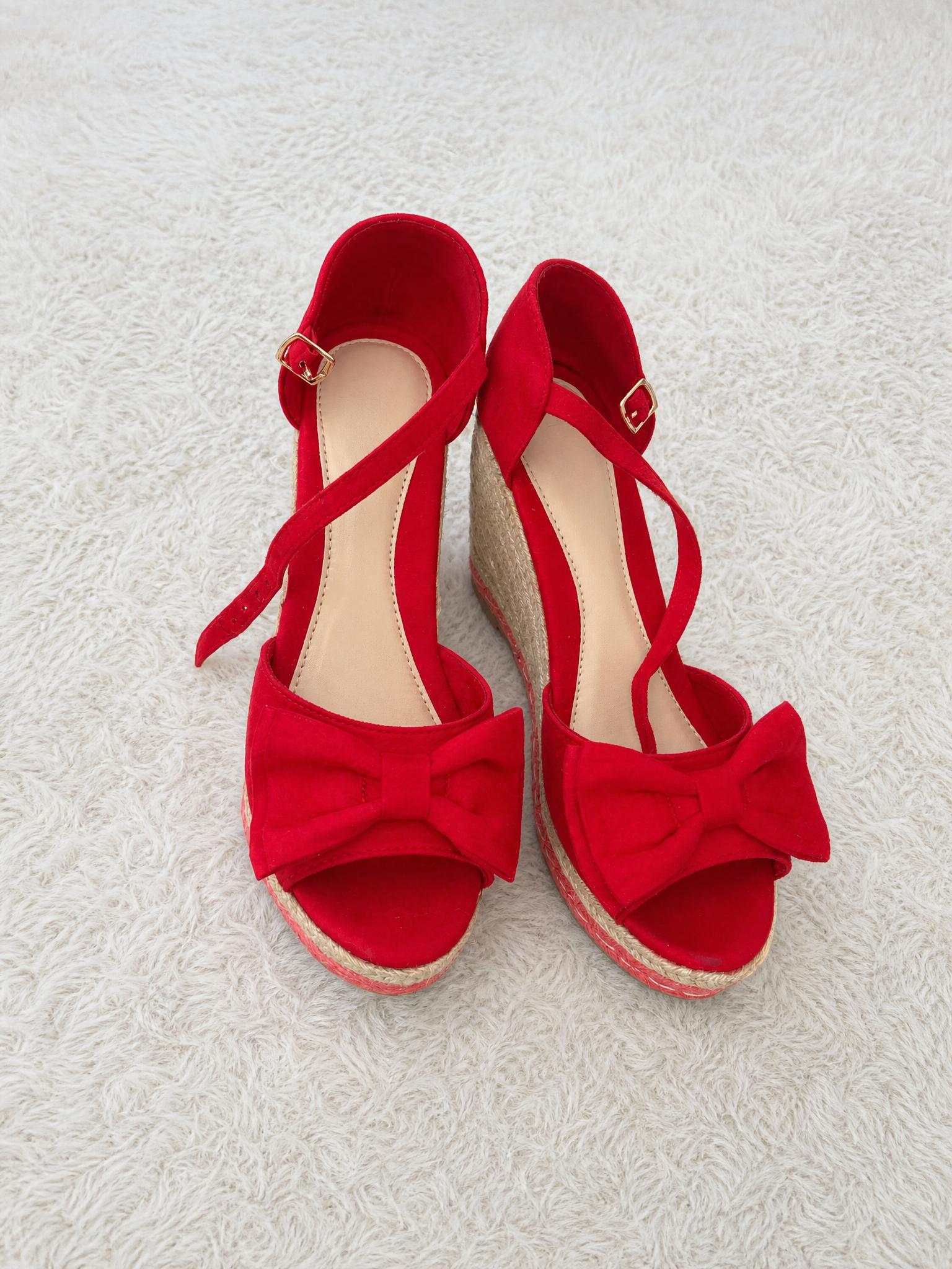 DeeZee Red Bow Espadrille Wedge Sandals – Very Good
