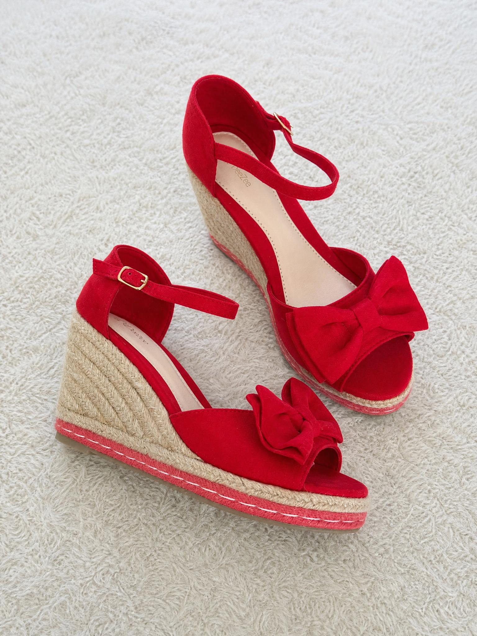 DeeZee Red Bow Espadrille Wedge Sandals – Very Good