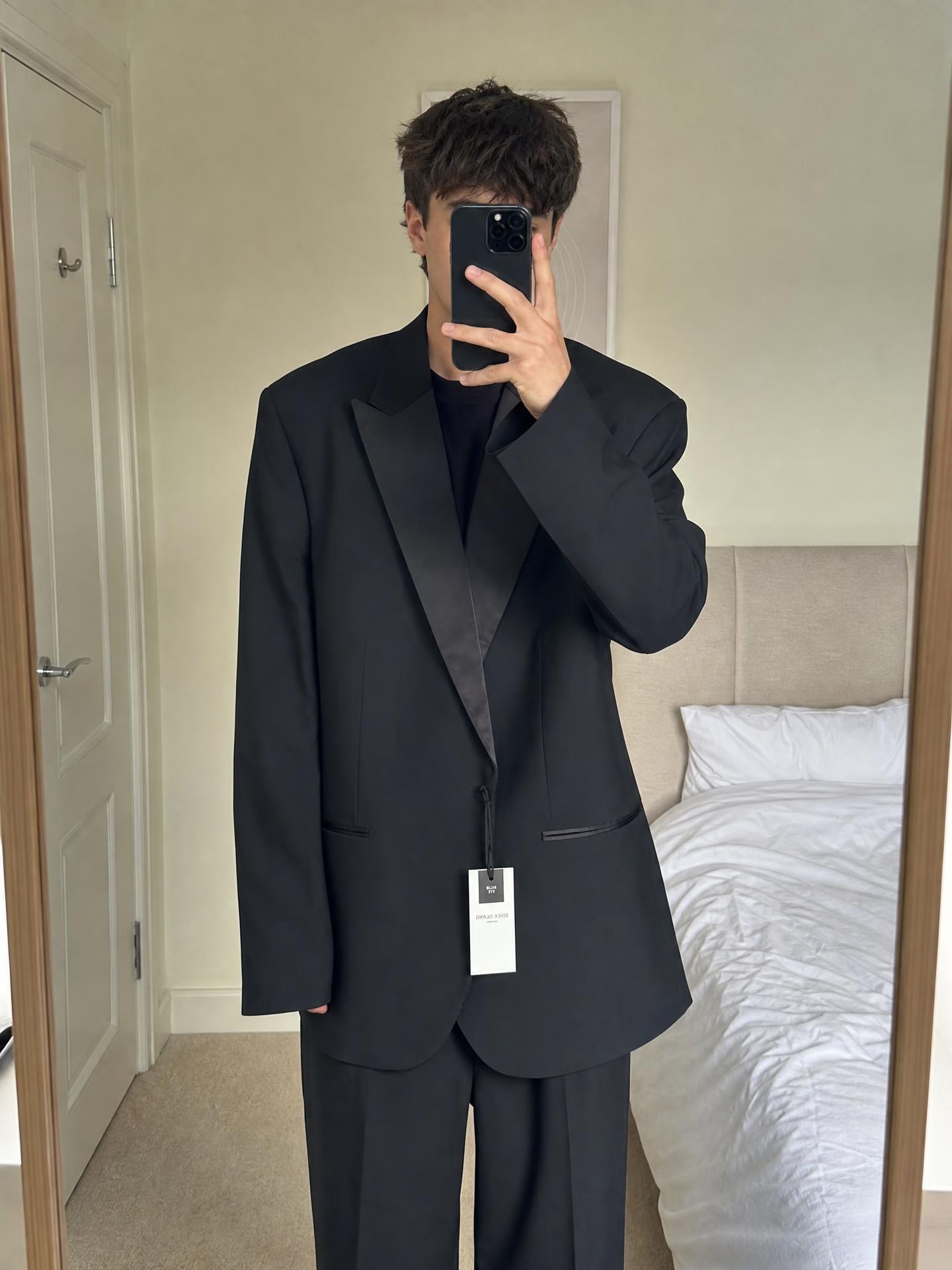 River Island Black Slim Fit Tuxedo Blazer New With Tags