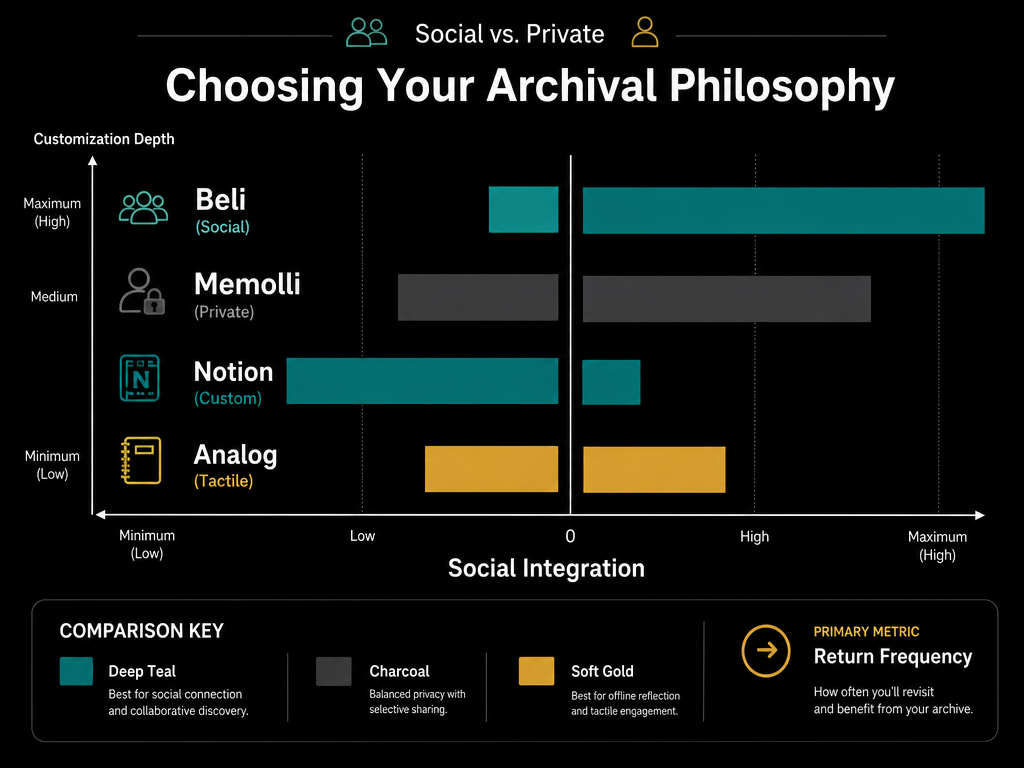 Compare archival platforms to find the right balance between social sharing and the deep, private customization required for a serious food database.