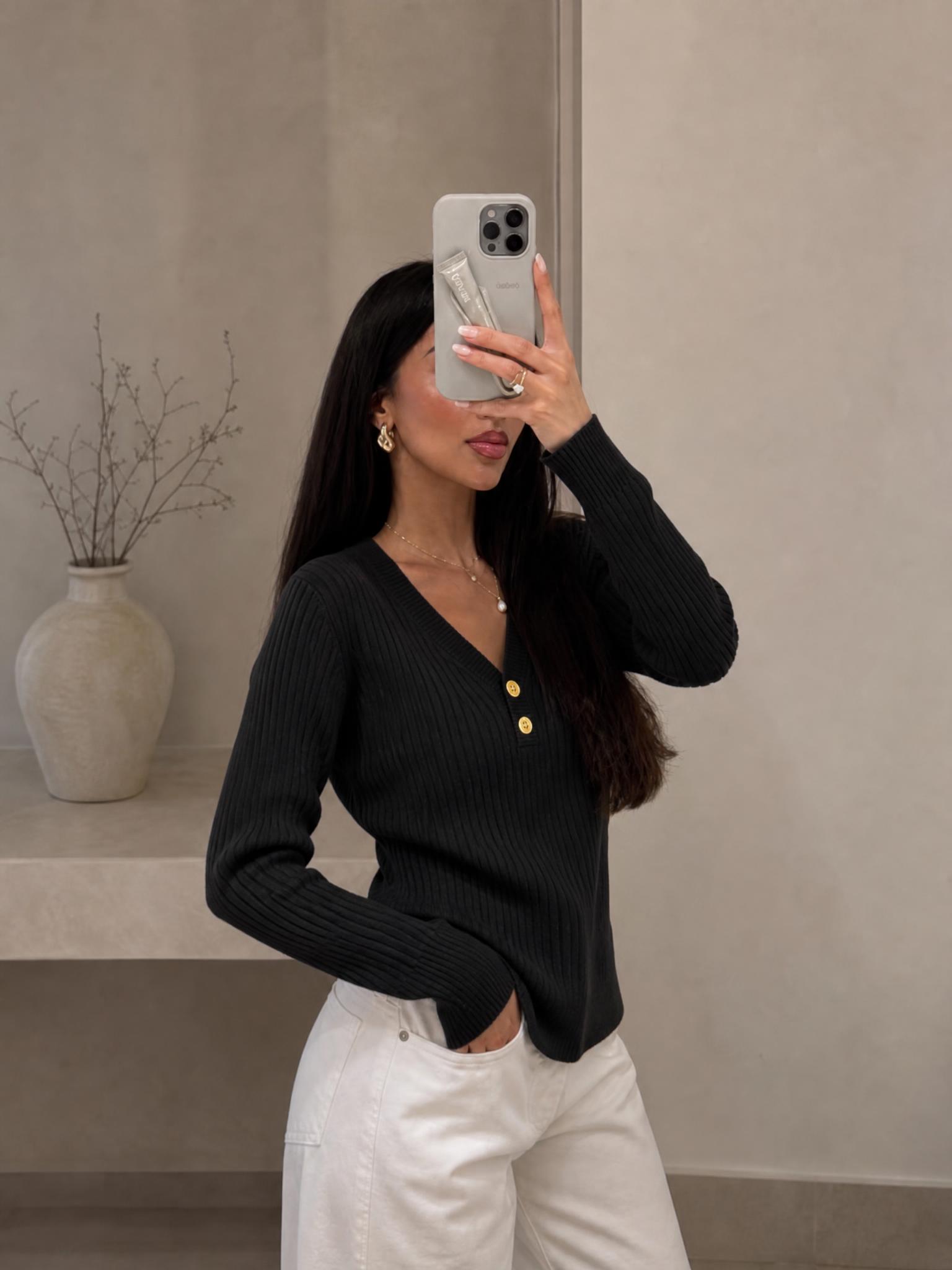 Lauren Ralph Lauren Black Ribbed V-Neck Cardigan