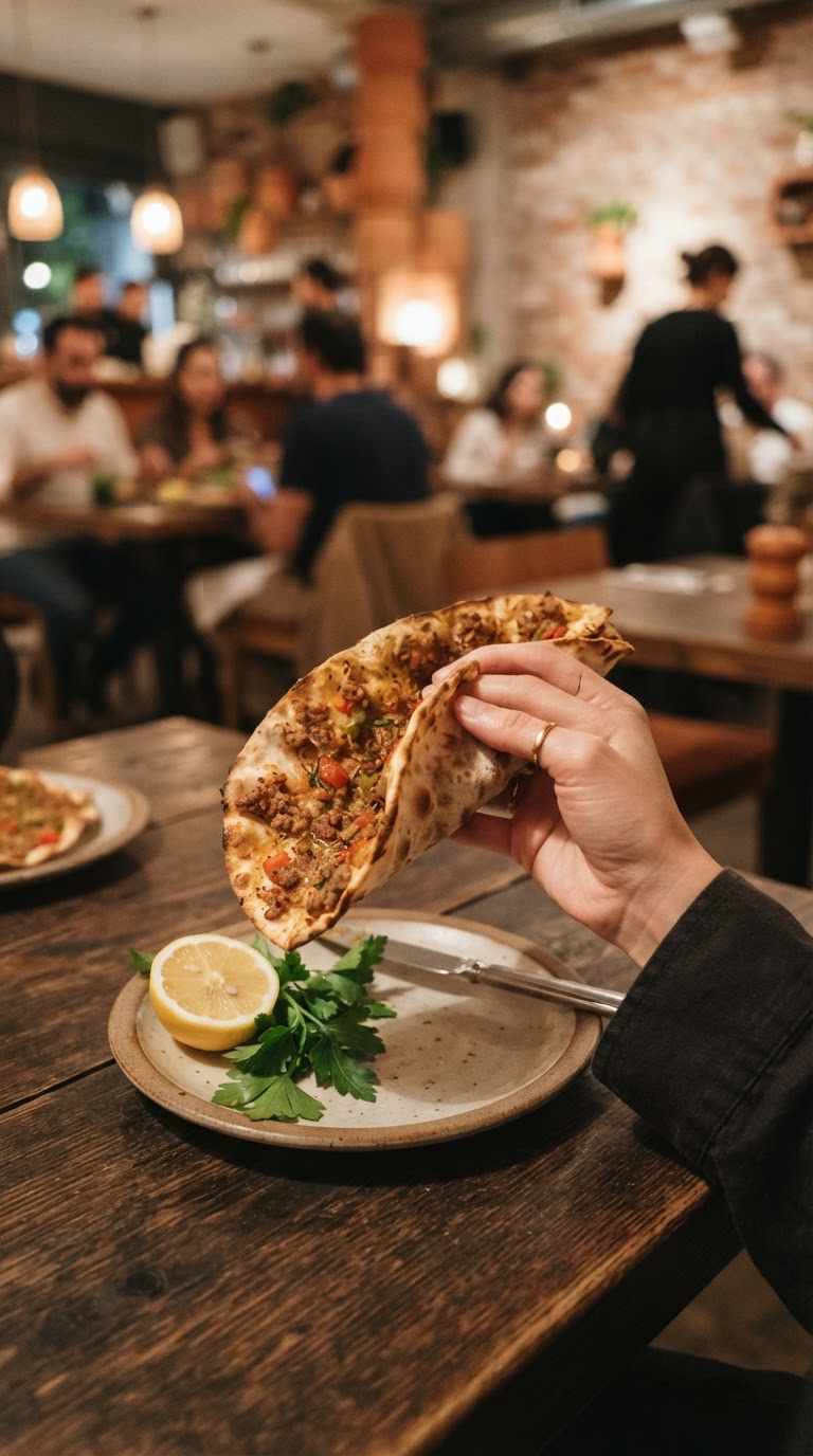 Limon ve maydanoz eşliğinde taze lahmacun