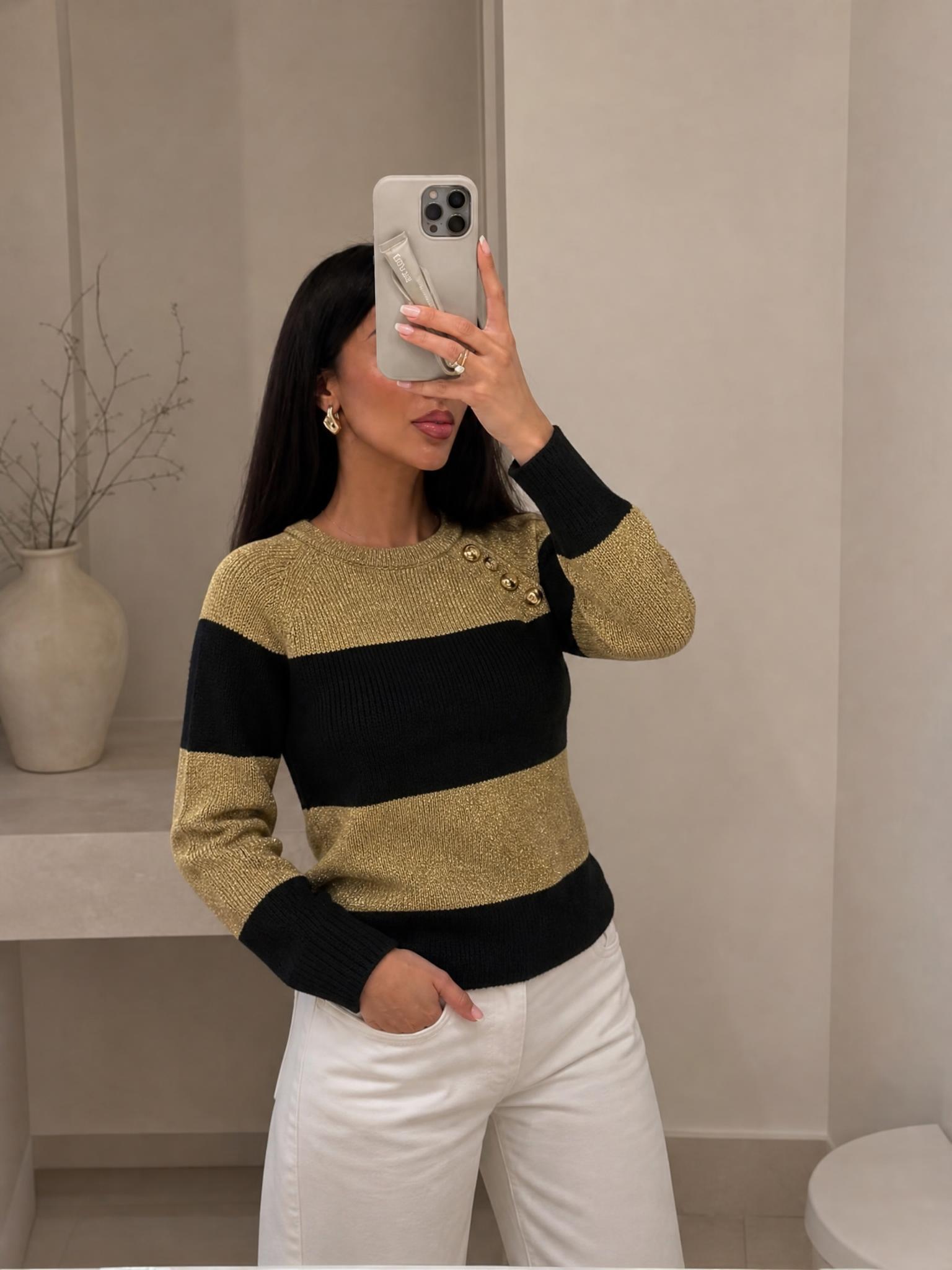 Lauren Ralph Lauren Gold & Black Ribbed Knit Jumper