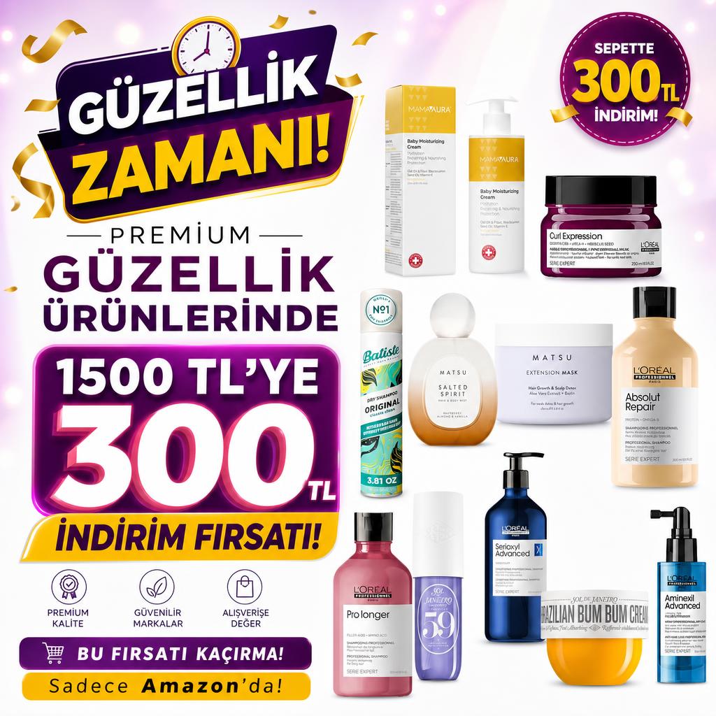 PREMİUM GÜZELLİK ÜRÜNLERİNDE 1500 TL'YE 300 TL İNDİRİM FIRSATI!