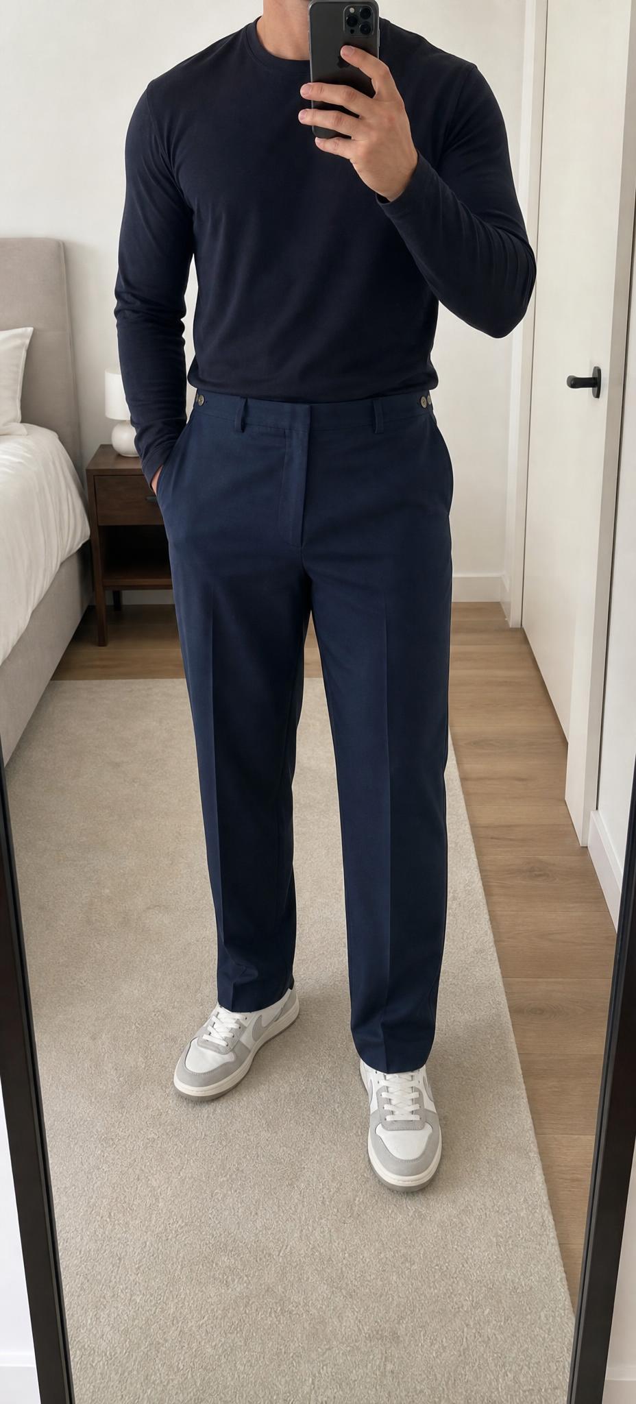 Navy Blue Tailored Straight-Leg Trousers – Very Good