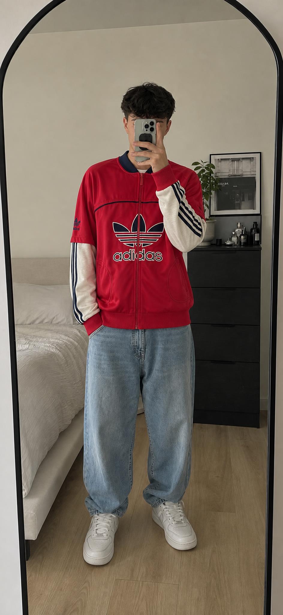 adidas Red Trefoil Track Jacket with Layered Sleeves