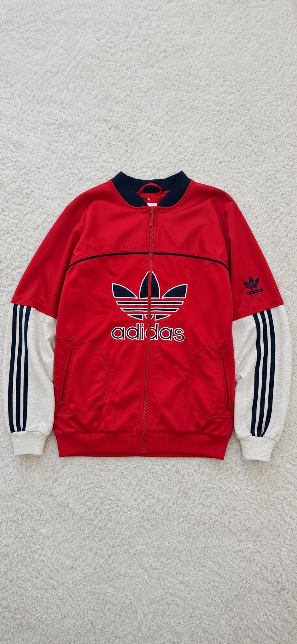adidas red Trefoil track jacket with layered sleeves
