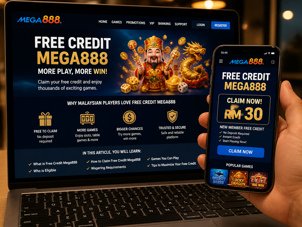 Photo-realistic image illustrating the topic of the article section "Free Credit Mega888: What You Need to Know" (about the online casino brand "free credit mega888"): Introduce the free credit Mega888 offer, its popularity among Malaysian players, and what the article will cover (eligibility, claim process, wagering requirements, etc.).