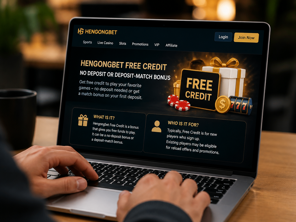 Photo-realistic image illustrating the topic of the article section "What Is Hengongbet Free Credit?" (about the online casino brand "hengongbet free credit"): Clarify that hengongbet free credit is a no-deposit or deposit-match bonus. Address the gap: whether it's for new or existing users. State that it's typically for new players but may have reload offers.