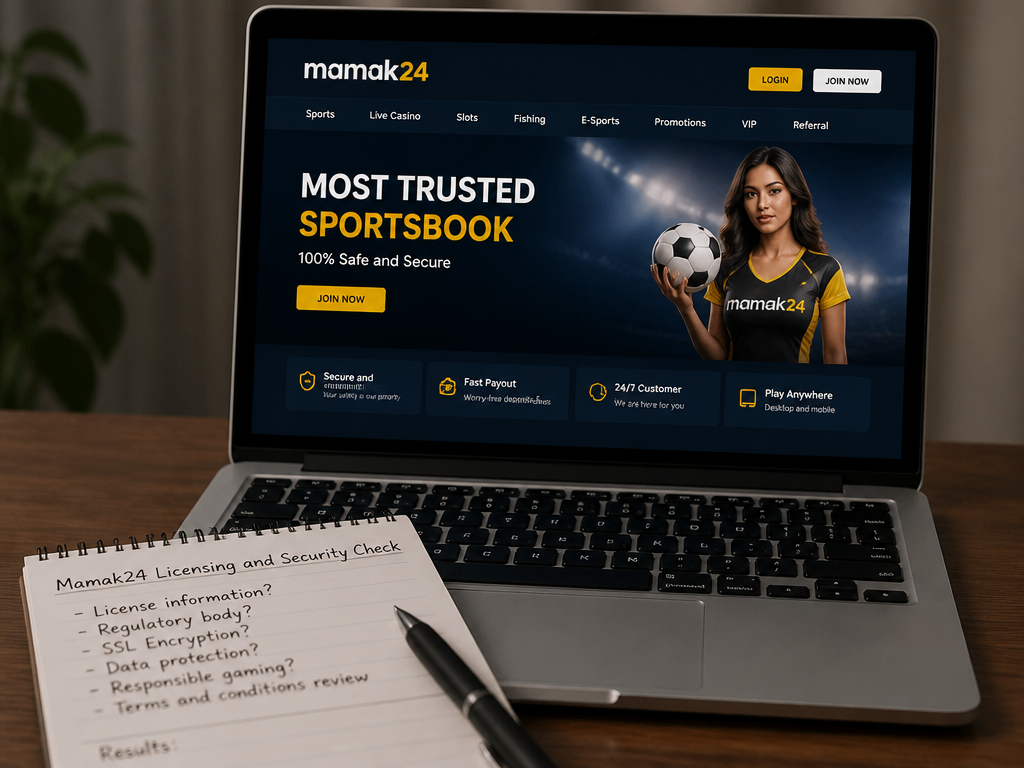 Photo-realistic image illustrating the topic of the article section "Mamak24 Licensing and Security: Is It Truly Trusted?" (about the online casino brand "mamak24"): Examine the licensing and regulatory information behind Mamak24's 'most trusted' claim. Discuss any available license details, encryption, and data protection. Cover the gap of no license or regulatory info.