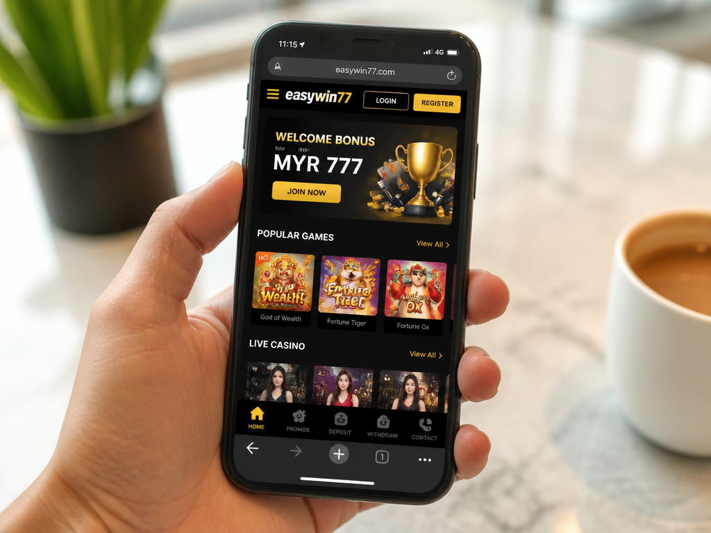 Photo-realistic image illustrating the topic of the article section "Mobile Experience: Browser-Based Play Without a Dedicated App" (about the online casino brand "easywin77"): Discuss mobile compatibility: the site appears responsive and works on mobile browsers. No dedicated app is mentioned. Evaluate user experience on smaller screens. Note that mobile gaming is essential for Malaysian players who prefer playing on the go.