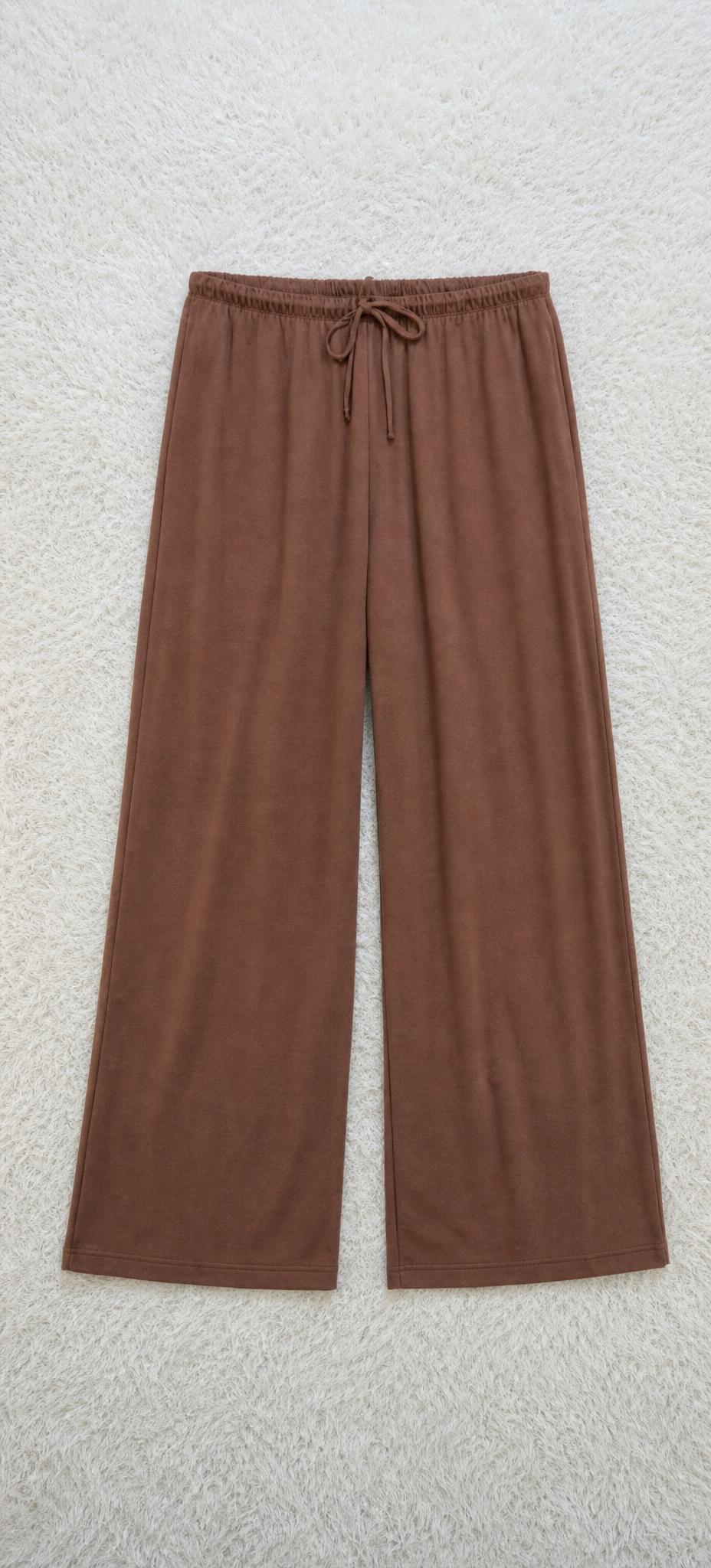 Brown wide-leg drawstring trousers – relaxed fit, very good condition