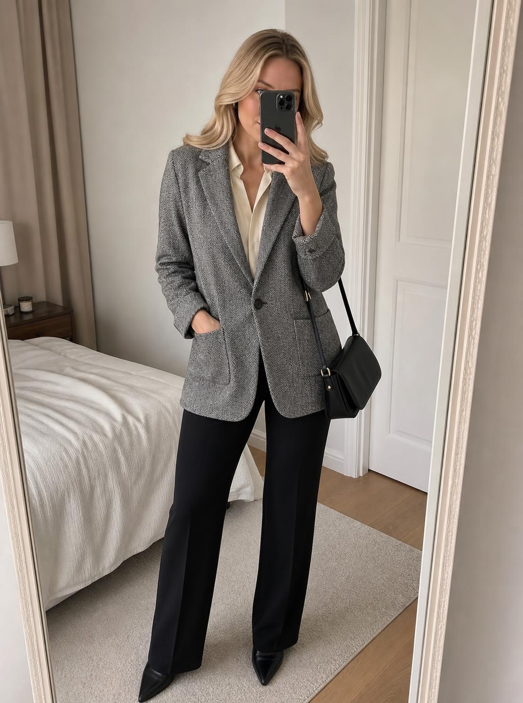 F&F Grey Herringbone Blazer with Rolled Cuffs – Very Good