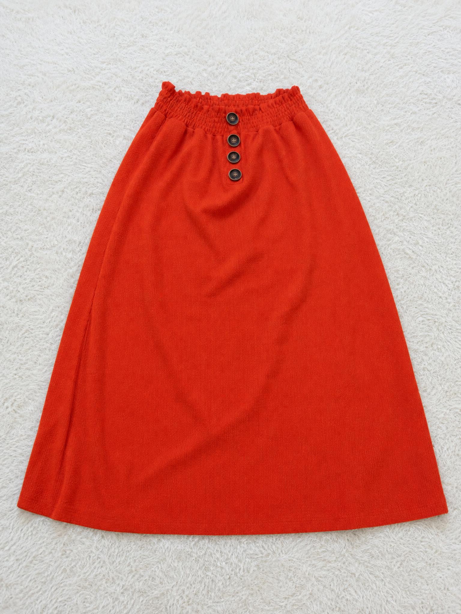 Rust orange crinkle midi skirt with button front – very good