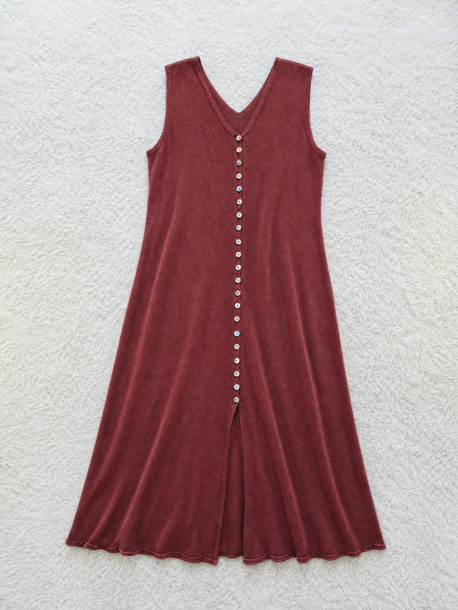 Rust Burgundy Sleeveless Button-Front Maxi Dress