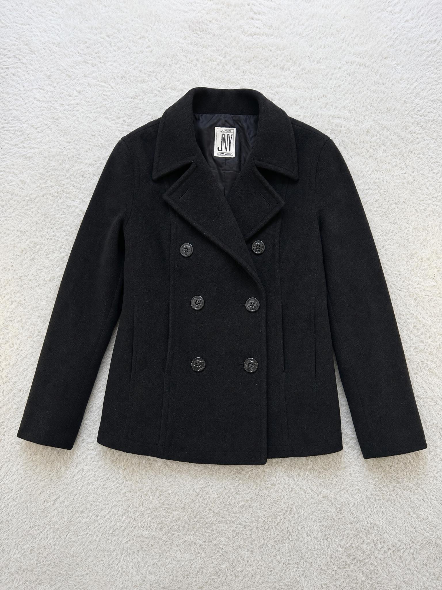 Jones New York Black Double-Breasted Peacoat – Very Good