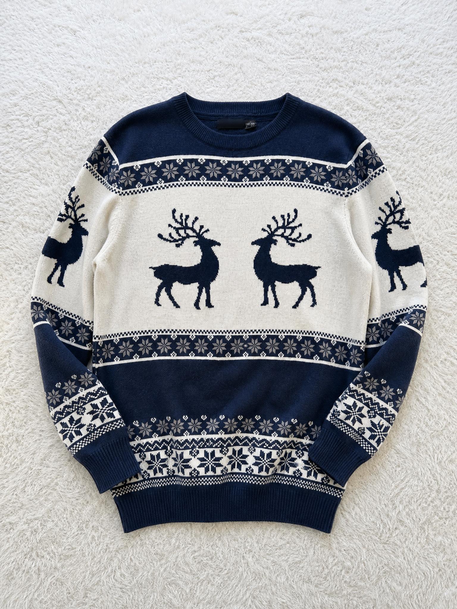 LIVERGY Nordic Reindeer Christmas Jumper Navy & Cream