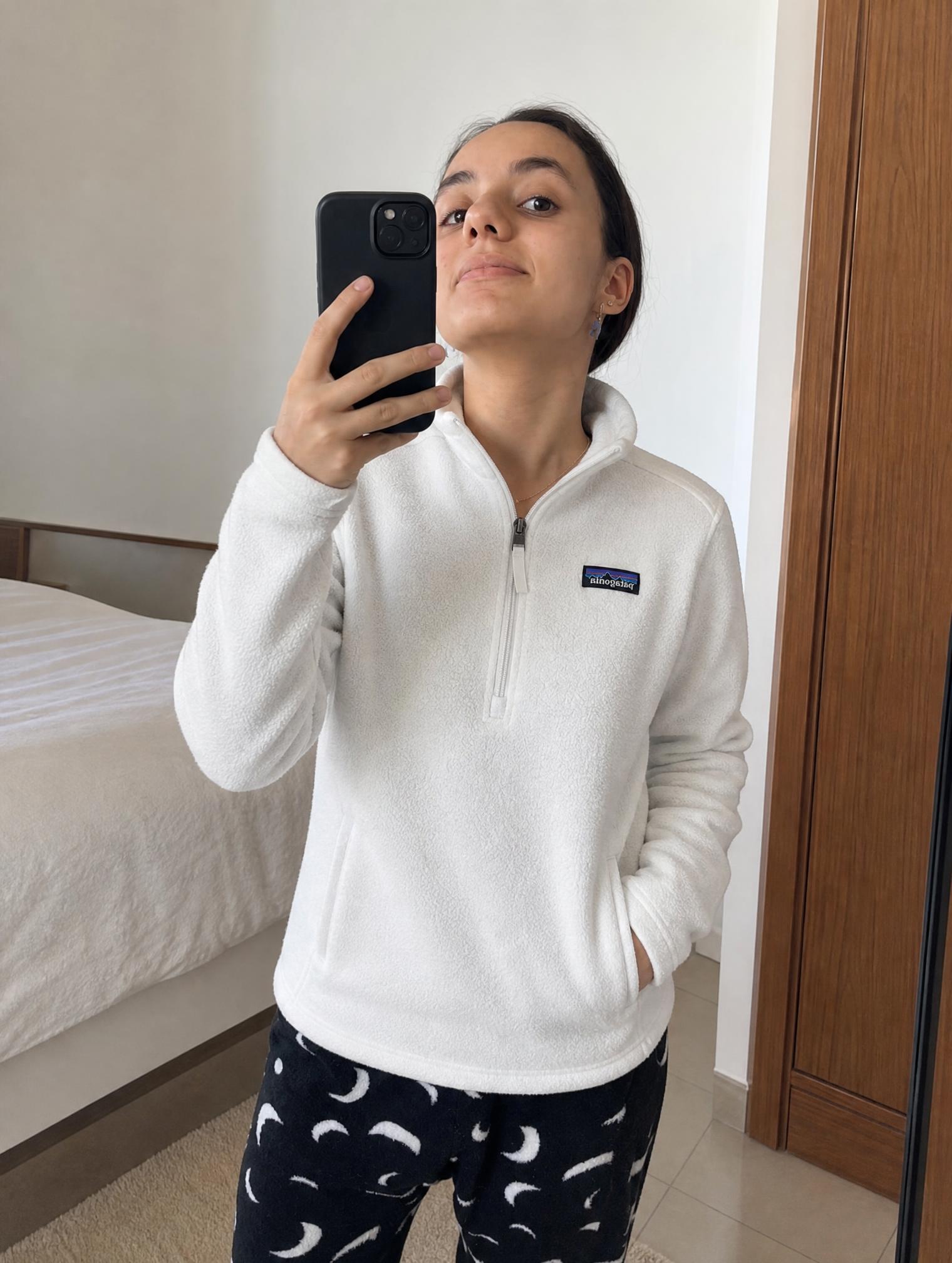 Patagonia Cream Quarter-Zip Fleece Pullover Very Good