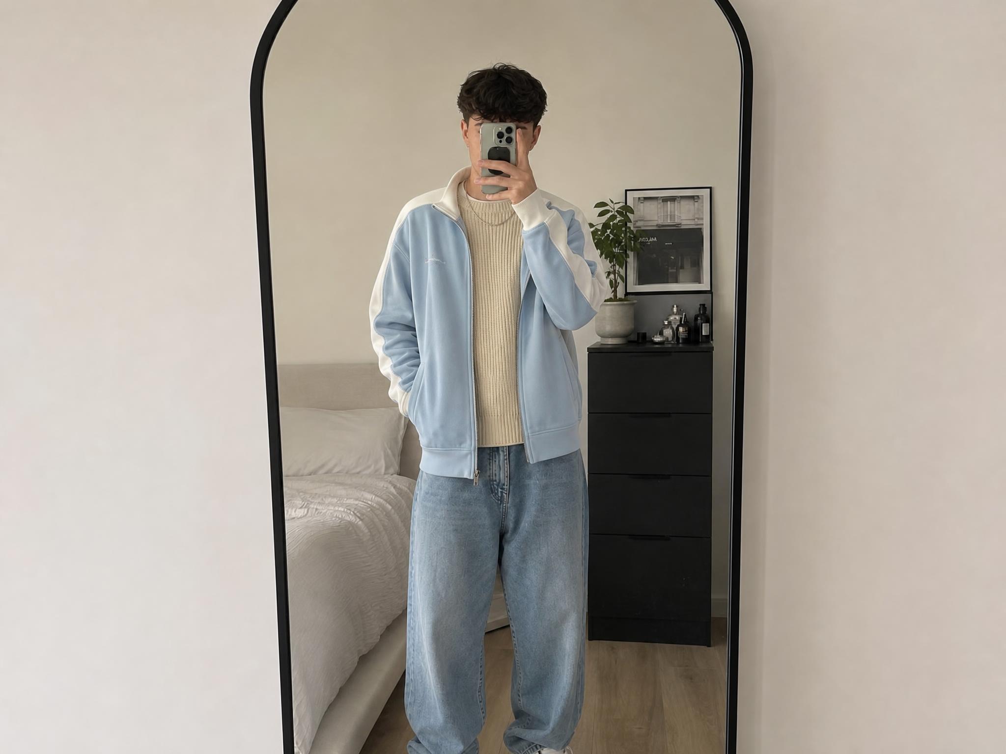 Champion light blue colour-block track jacket, very good condition