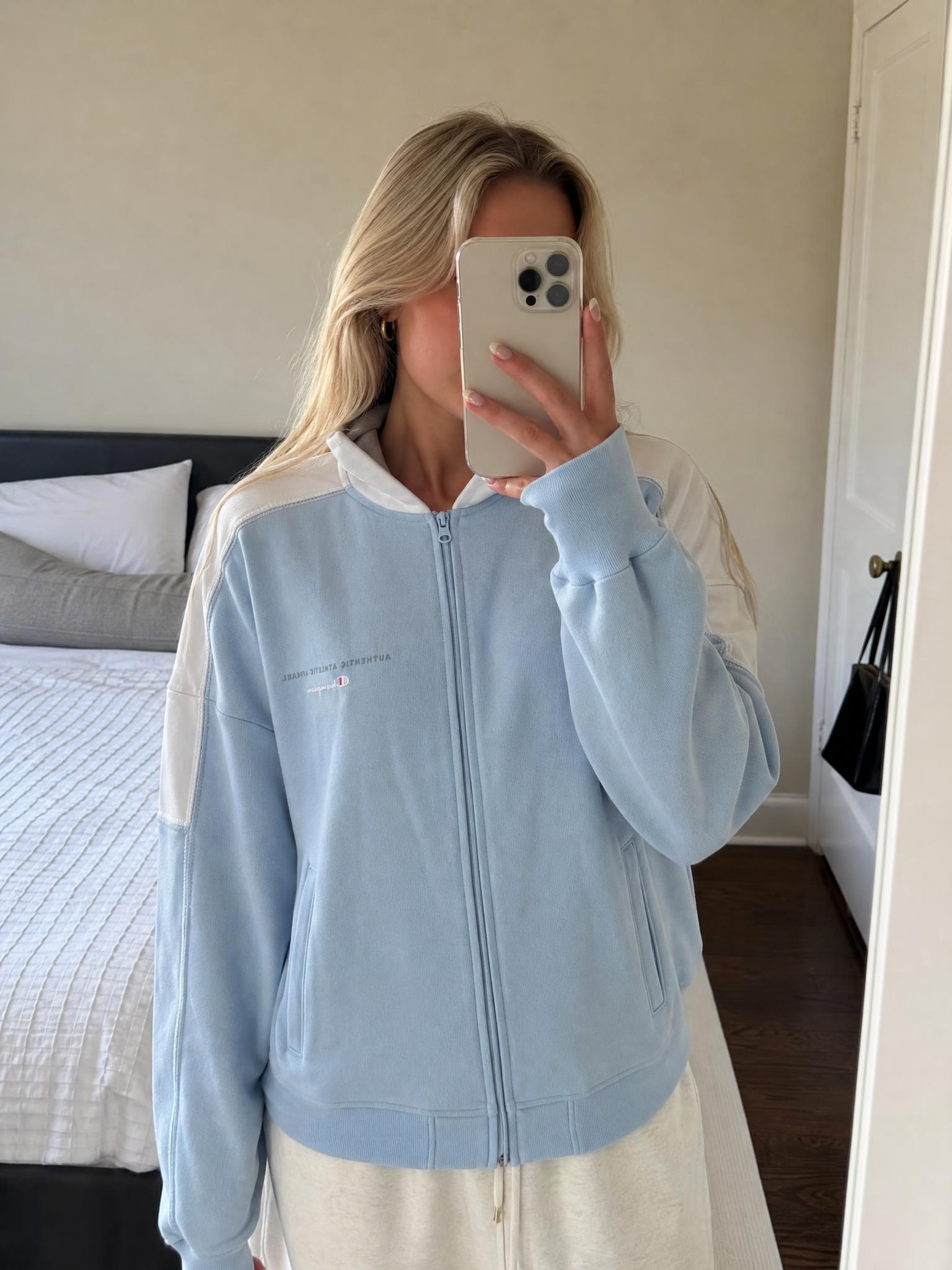 Champion pale blue colour-block full-zip athletic jacket