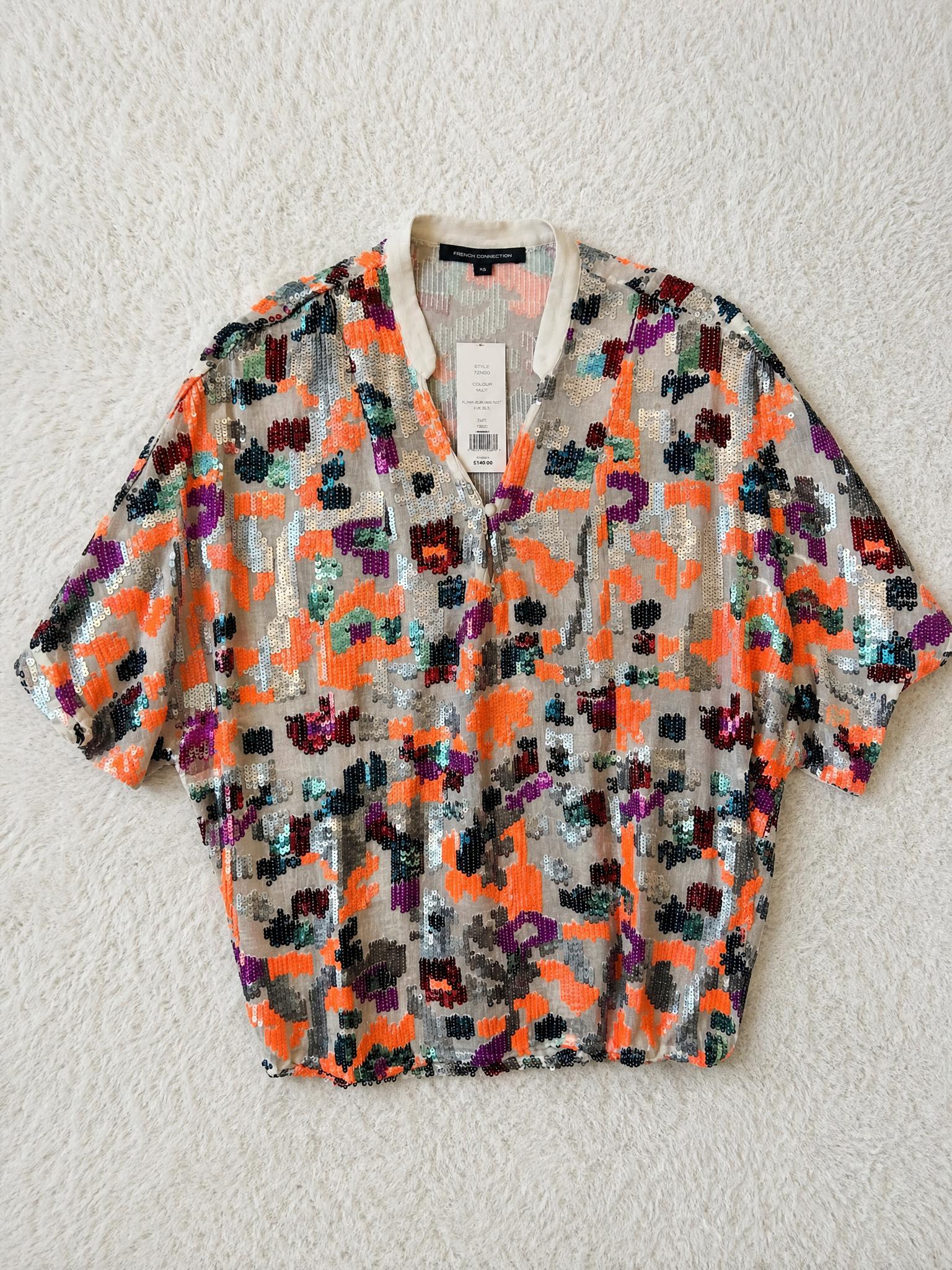 French Connection Sequin Shirt Multi-Coloured XS New With Tags