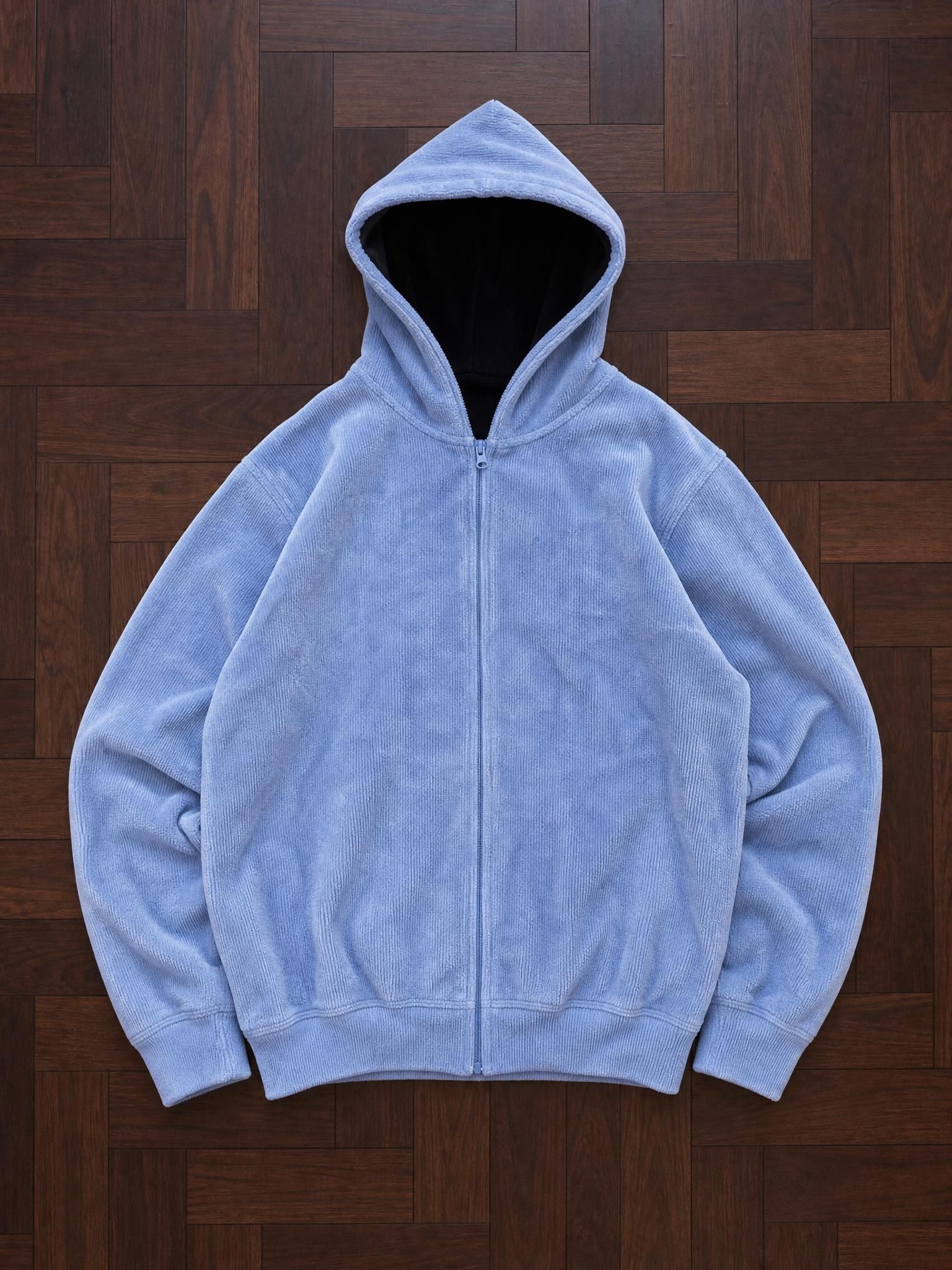 Blue Corduroy Hooded Zip Jacket – Very Good Condition