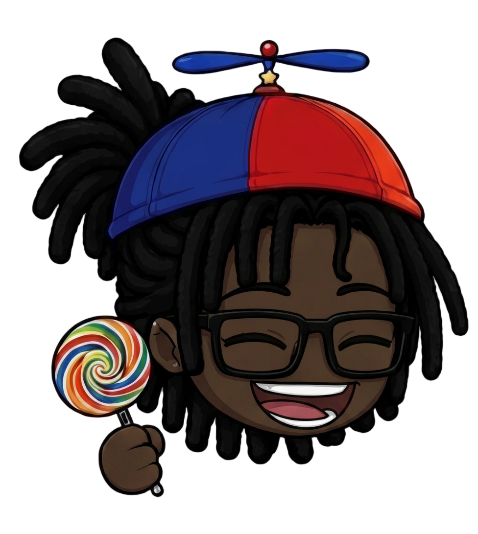 cartoon character head with propeller hat and lollipop