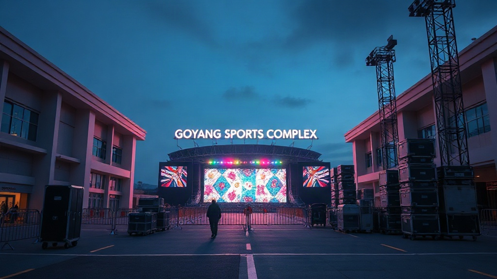 Stylized concert festival scene with a J-pop crowd and stage lights in South Korea