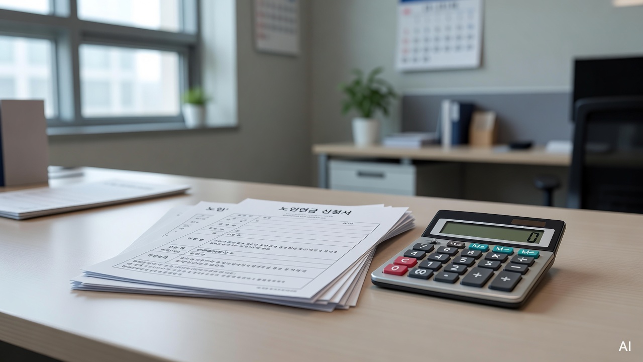 government pension application documents and a calculator on a clean office desk