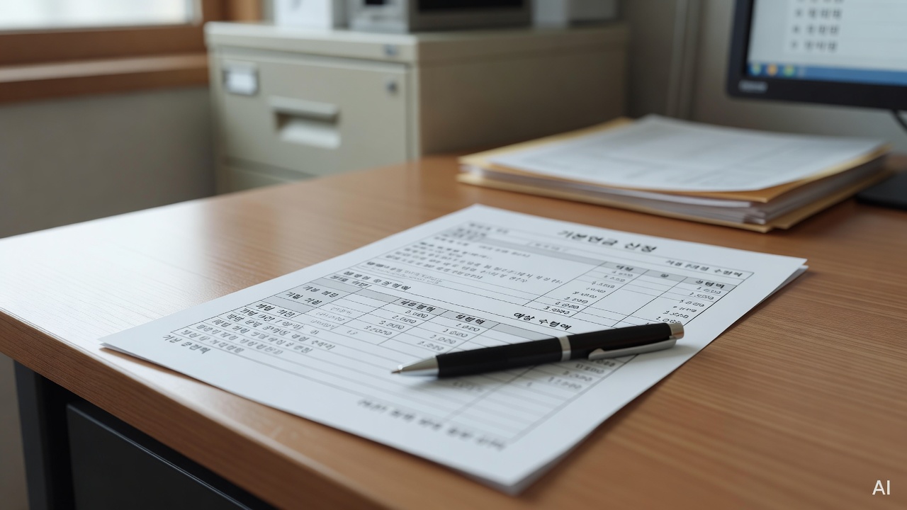 close-up of a pension benefit calculation worksheet on a desk with a pen